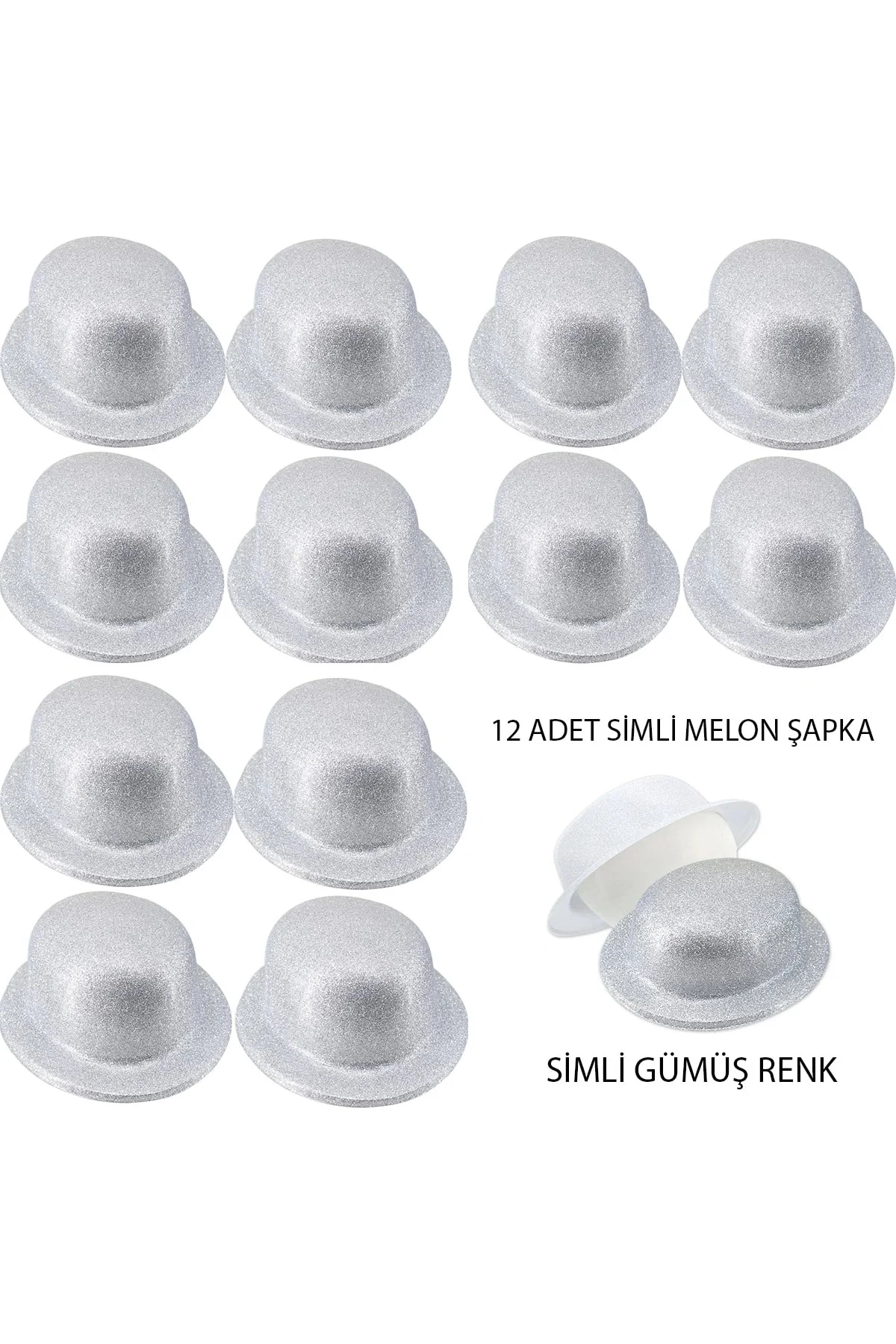Gümüş Renk Simli Melon Yuvarlak Parti Şapkası 12 Adet Gümüş Renk Simli Melon Yuvarlak Parti Şapkası 12 Adet