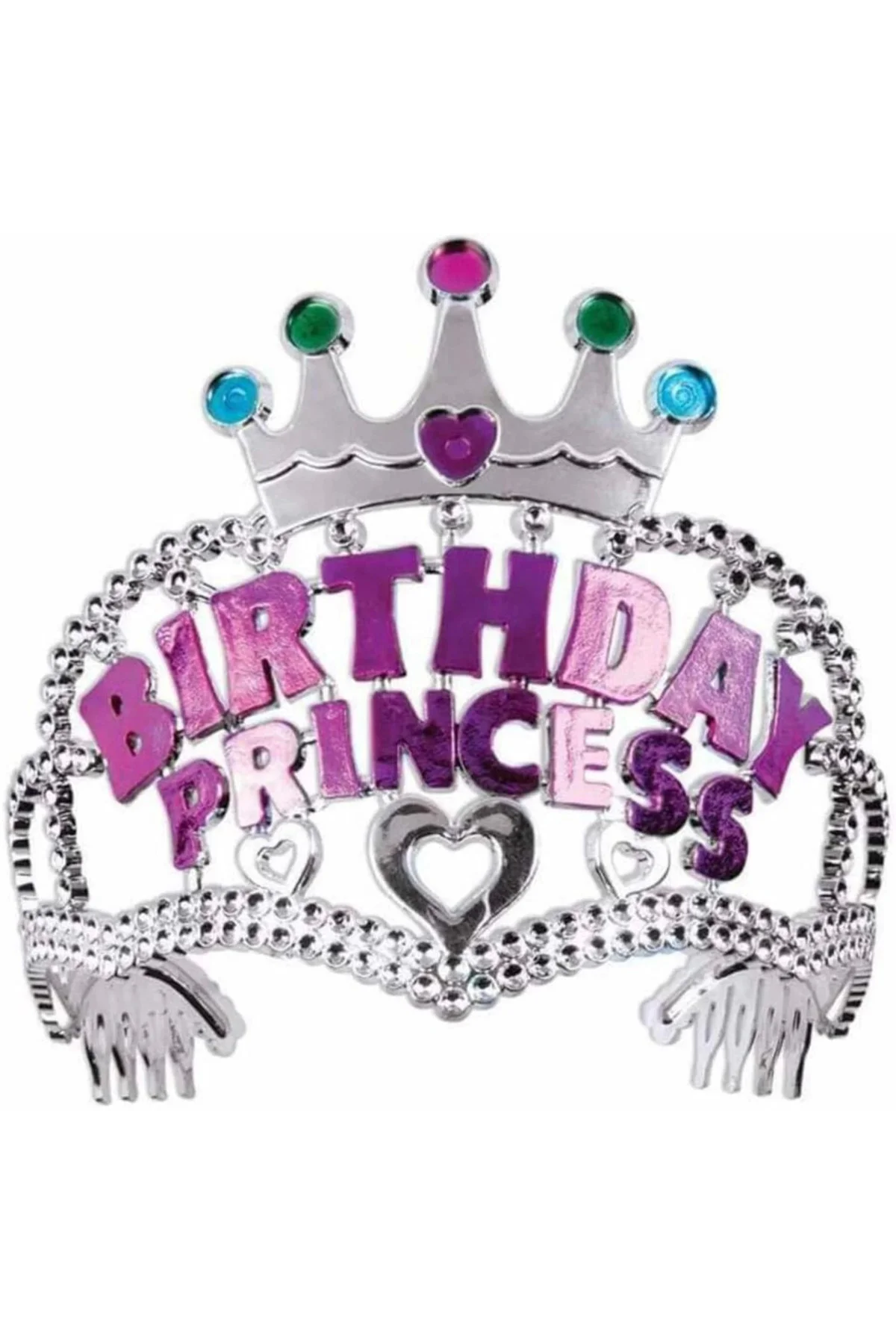 Gümüş Renk Taç Üzeri Pembe Birthday Prenses Yazılı Çocuk Parti Ta