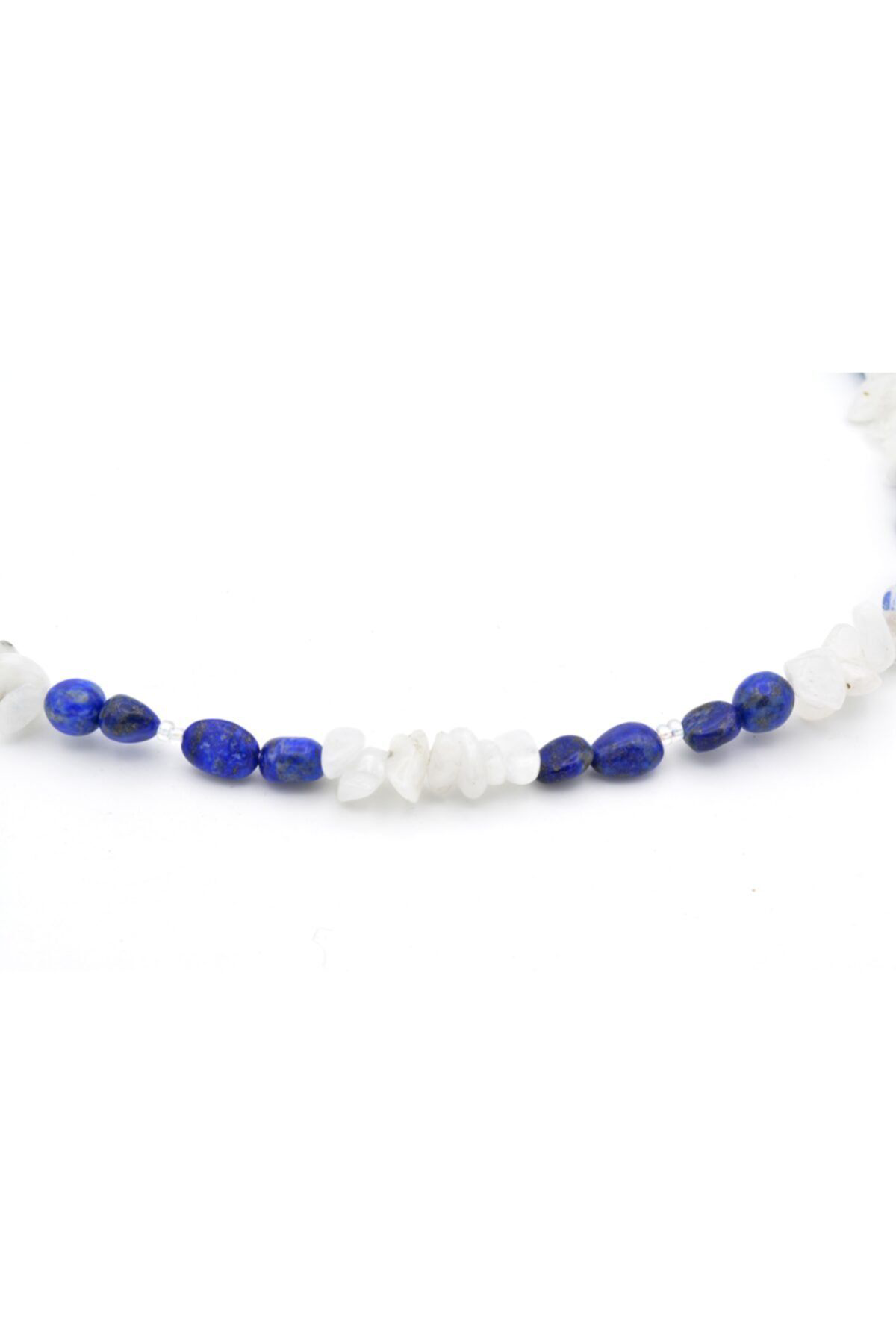 Gümüş Renk Tasarım Doğal Lapis Lazuli Ve Ay Taşı Kolye