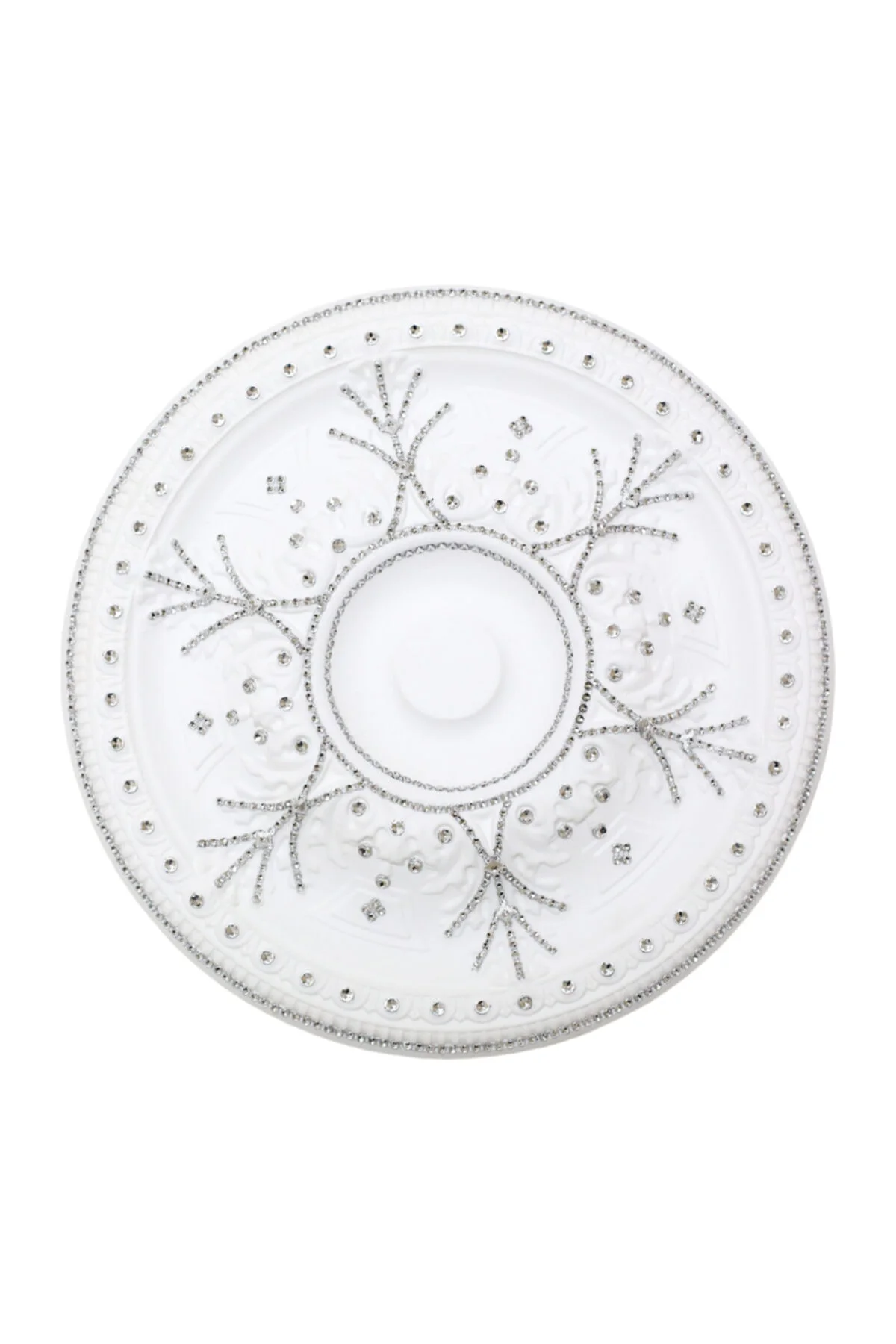 Gümüş Renk Taşlı Rüzgar Desenli Stropiyer Tavan Göbeği - 60 Cm