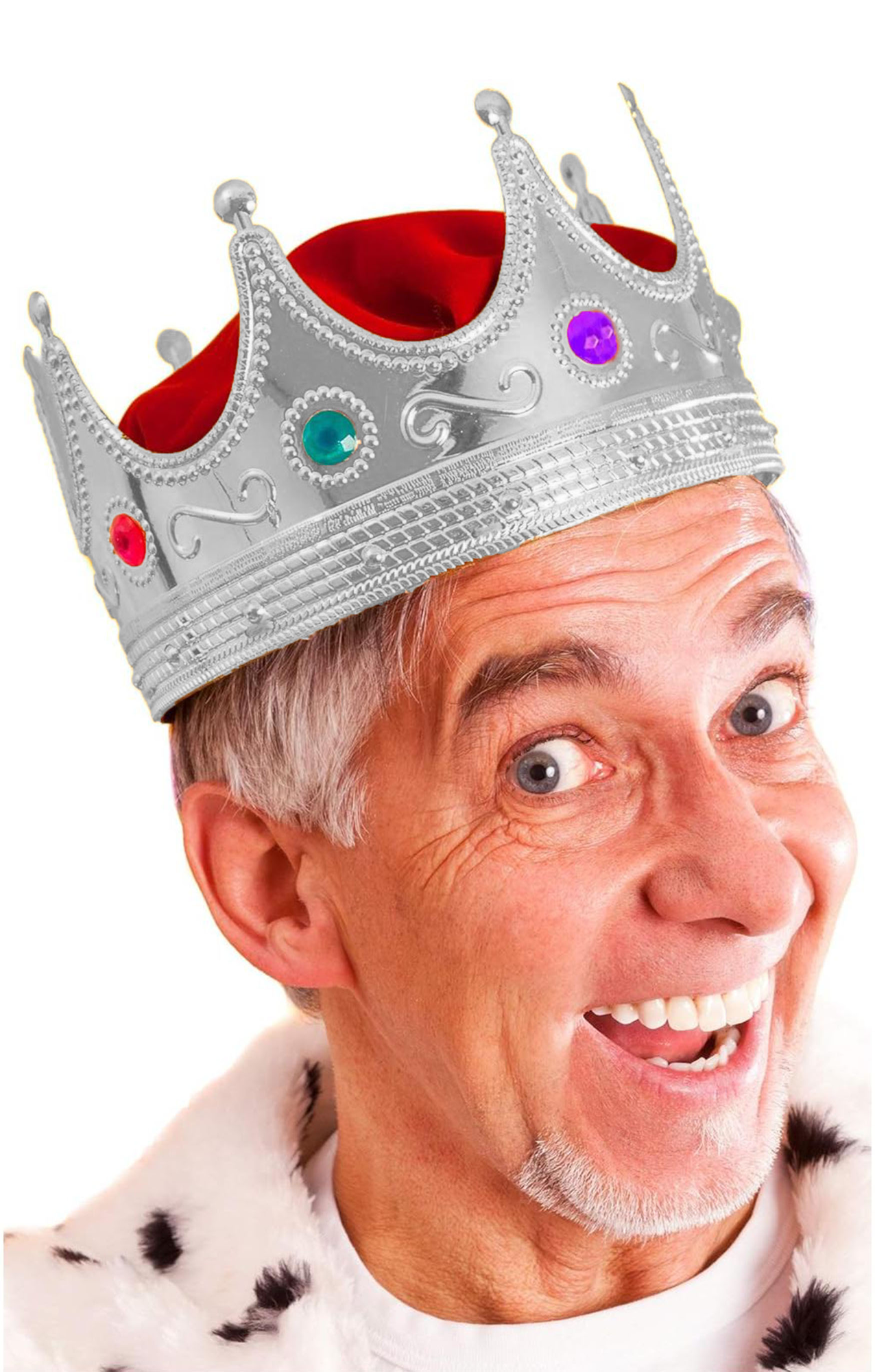 Gümüş Renk Yetişkin Çocuk Uyumlu Kral Tacı Kraliyet Tacı 60 cm Gümüş Renk Yetişkin Çocuk Uyumlu Kral Tacı Kraliyet Tacı 60 cm