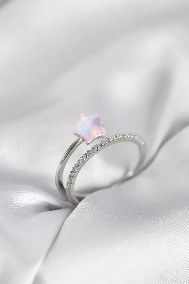 Gümüş Renk Zirkon Taşlı Pembe Halley Model Kadın Yüzük - Lisinya