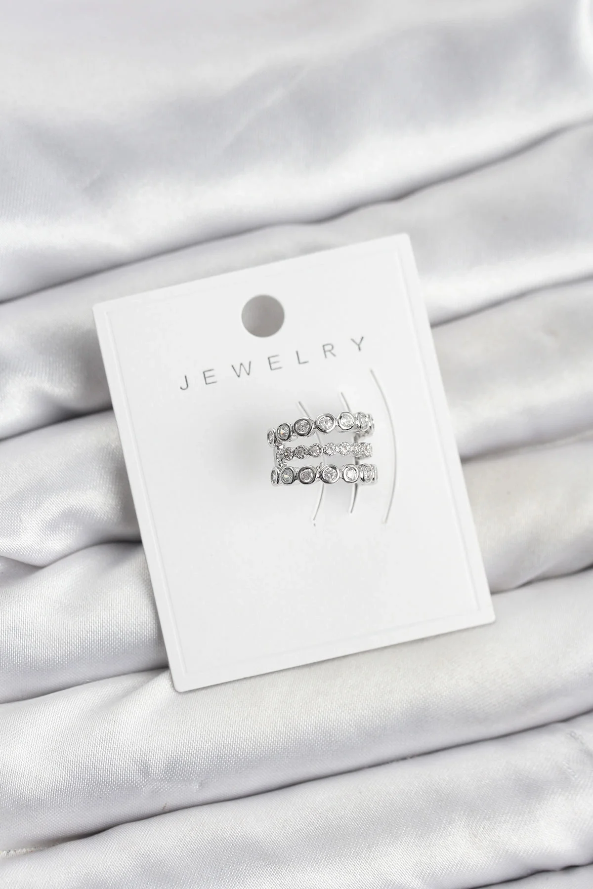Gümüş Renk Zirkon Taşlı Pirinç Kıkırdak Earcuff Küpe