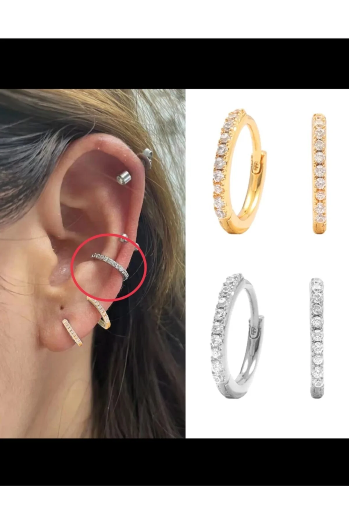 Gümüş Renk Zirkon Taşlı Conch Piercingi Fiyatı, Yorumları ve Özellikleri