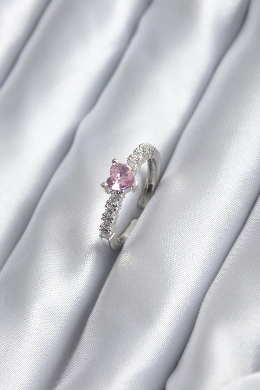 Gümüş Renk Zirkon Taşlı Pembe Kristal Kalp Model Kadın Yüzük Tj-byk2851 Diğer