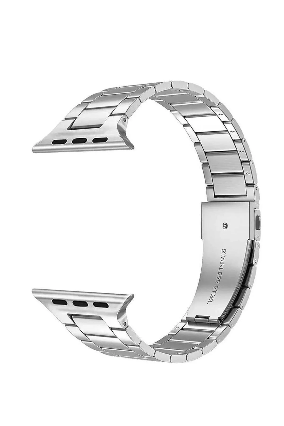 Gümüş Renkli 45 mm Çelik Akıllı Saat Kordonu, Baklalı Tasarım ve Metal Bağlantı Uçları