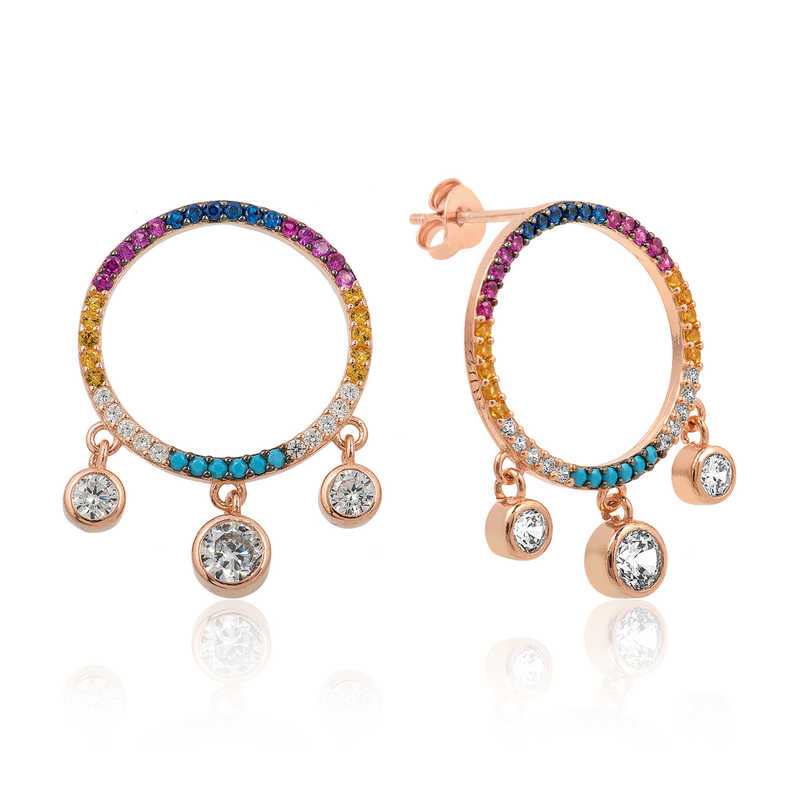 Stillove ​Gümüş Renkli Taşlı Daire Bayan Küpe Sl2928