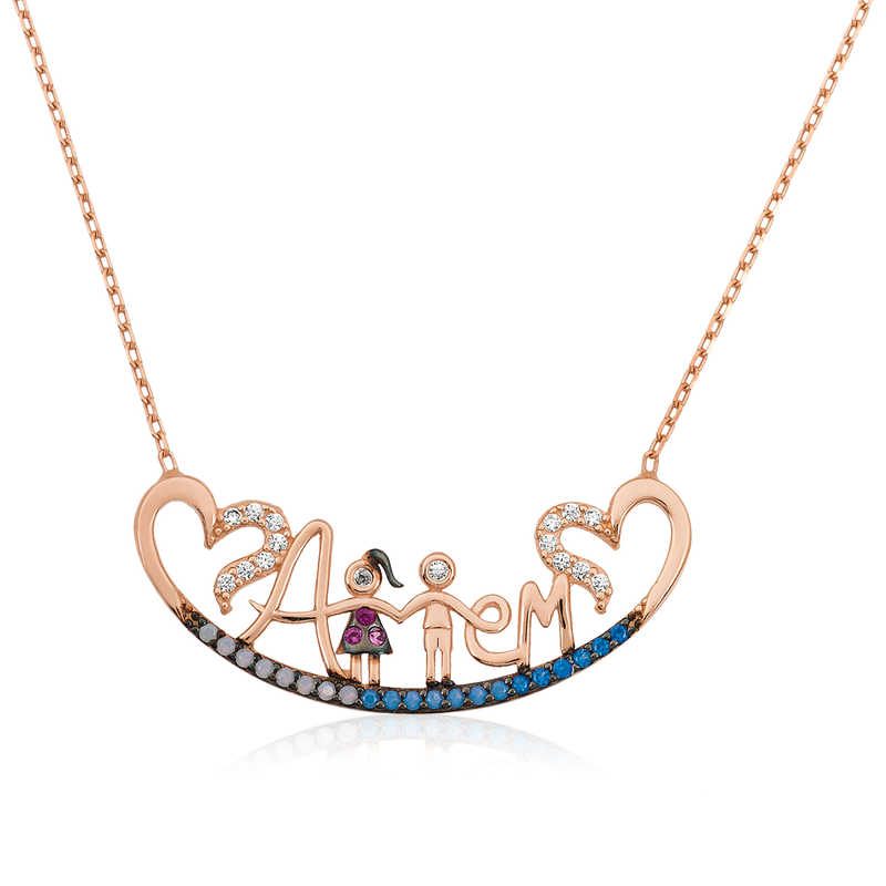 Gümüş Rose Annem Yazılı Bayan Kolye SL2912