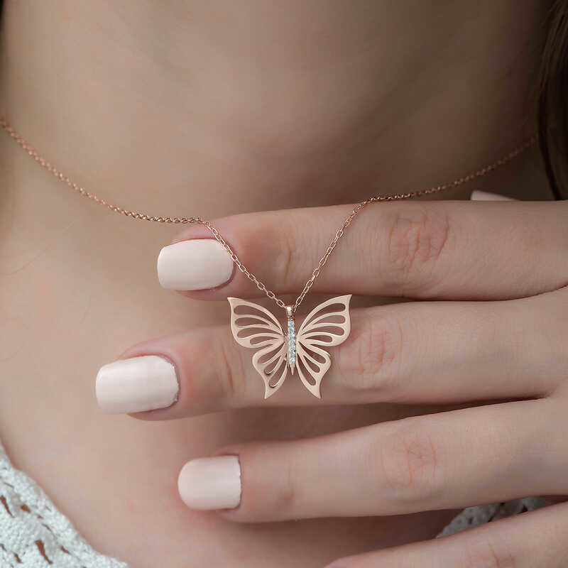 Stillove ​Gümüş Rose Bahar Kelebeği Bayan Kolye Sl3630