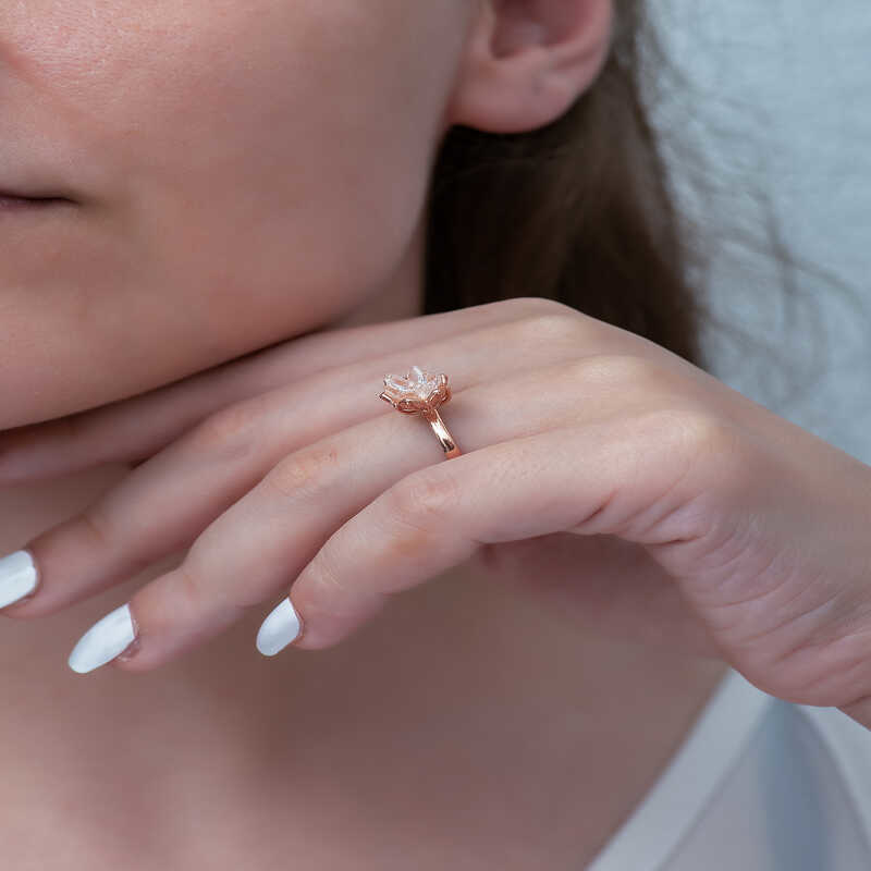 Stillove Gümüş Rose Beyaz Lotus Çiçeği Yüzük  Sl3381