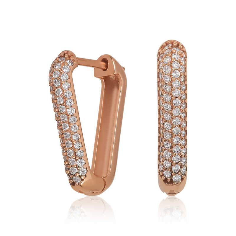 Stillove Gümüş Rose Beyaz Taşlı Üçgen Küpe Sl4514