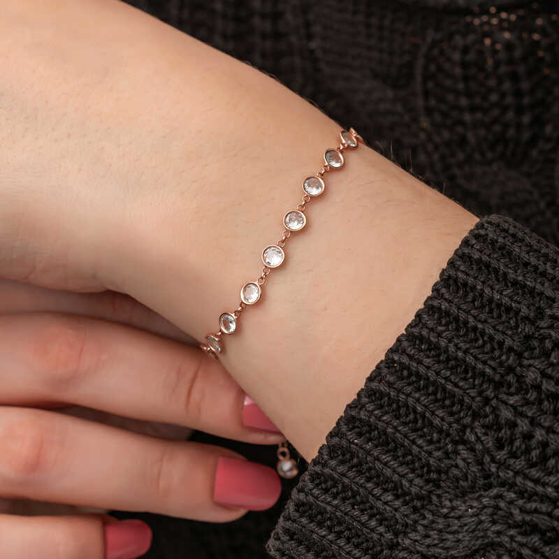 Gümüş Rose Beyaz Taşlı Kadın Bileklik SL7293 Gümüş Rose Beyaz Taşlı Kadın Bileklik SL7293