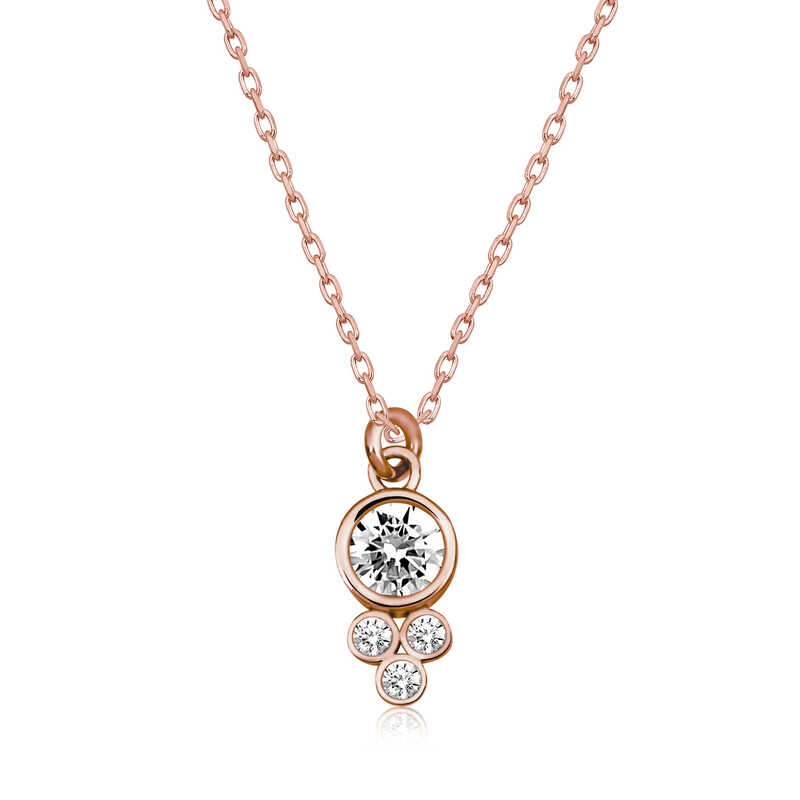 Gümüş Rose Çiğ Damlası Yuvarlak Tektaş Bayan Kolye SL4297
