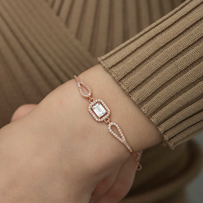 Gümüş Rose Dikdörtgen Baget Bileklik SL3709