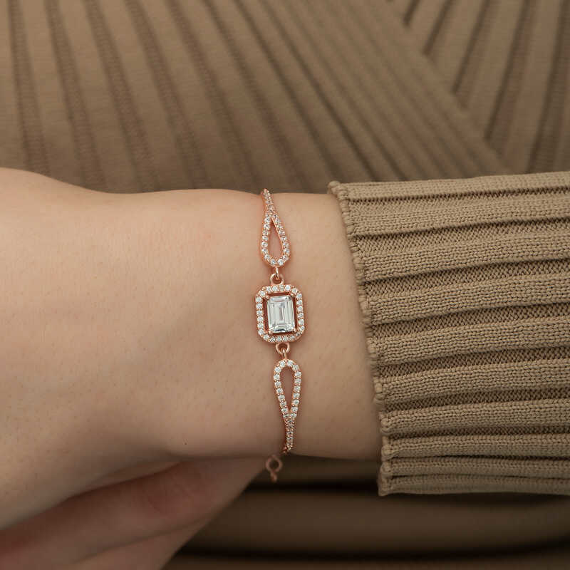 Gümüş Rose Dikdörtgen Baget Bileklik SL3709