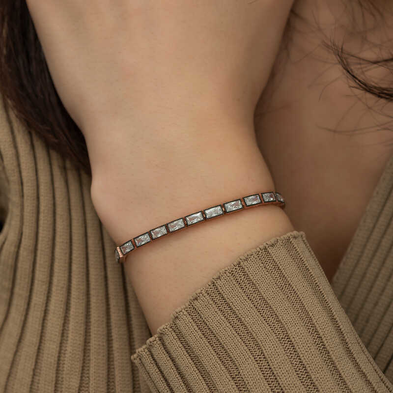 Stillove Gümüş Rose Emerald Kesim Elmas Montür Asansör Bileklik Sl3816 Stillove Gümüş Rose Emerald Kesim Elmas Montür Asansör Bileklik Sl3816