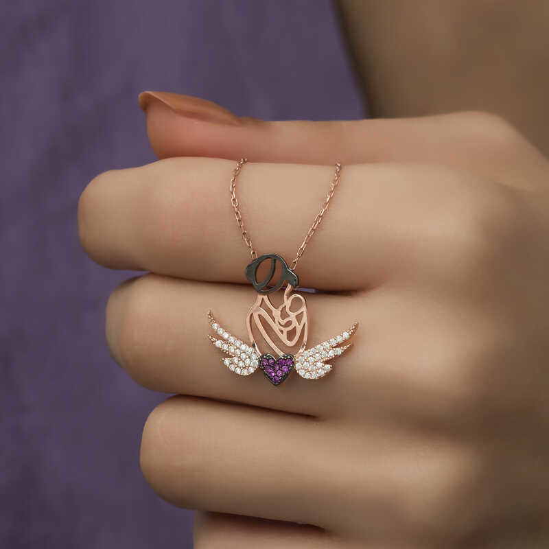 Gümüş Rose Kalpli Anne Ve Çocuk Kolye SL2027 Gümüş Rose Kalpli Anne Ve Çocuk Kolye SL2027