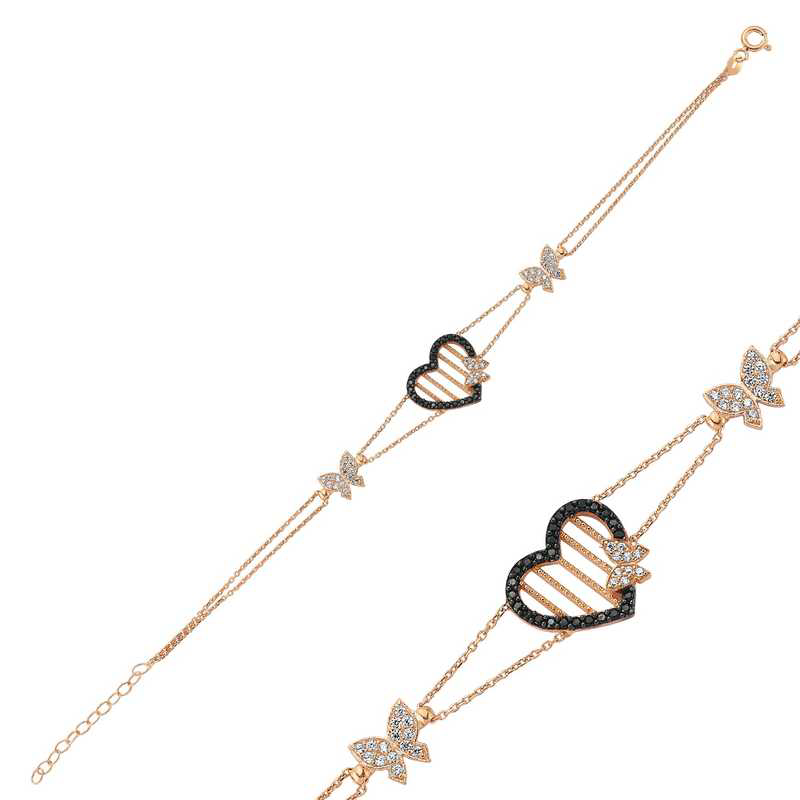 Stillove Gümüş Rose Kalpli Kelebek Bayan Bileklik Sl2839