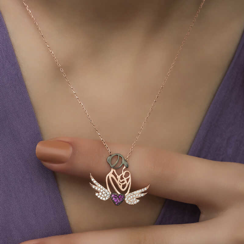Gümüş Rose Kalpli Anne Ve Çocuk Kolye SL2027 Gümüş Rose Kalpli Anne Ve Çocuk Kolye SL2027
