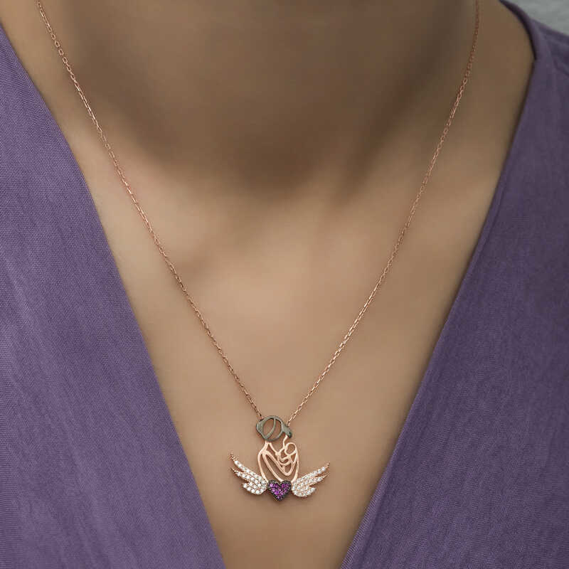 Gümüş Rose Kalpli Anne Ve Çocuk Kolye SL2027 Gümüş Rose Kalpli Anne Ve Çocuk Kolye SL2027