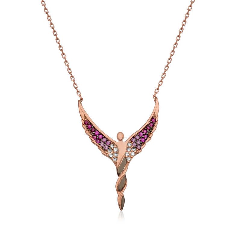 Gümüş Rose Kanatlı Melek Bayan Kolye SL2805