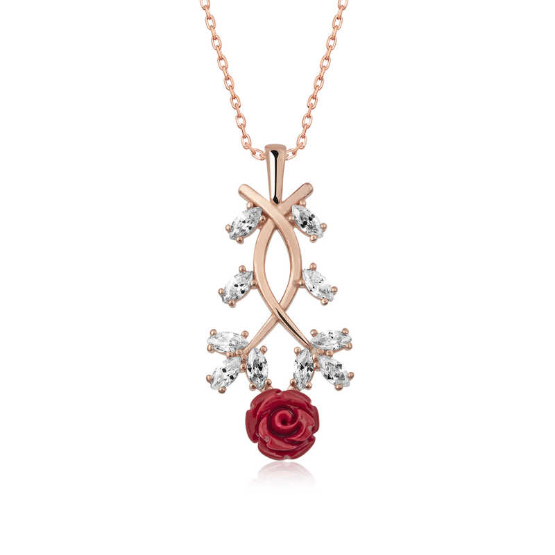 Gümüş Rose Kırmızı Gül Kolye SL3801 Gümüş Rose Kırmızı Gül Kolye SL3801