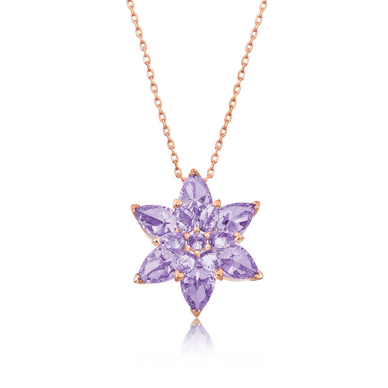 Gümüş Rose Lila Lotus Çiçeği Kolye SL2005 Gümüş Rose Lila Lotus Çiçeği Kolye SL2005