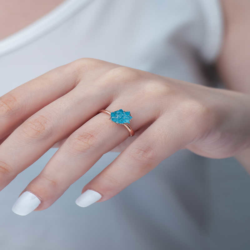 Stillove ​Gümüş Rose Mavi Lotus Çiçeği Yüzük Sl3490