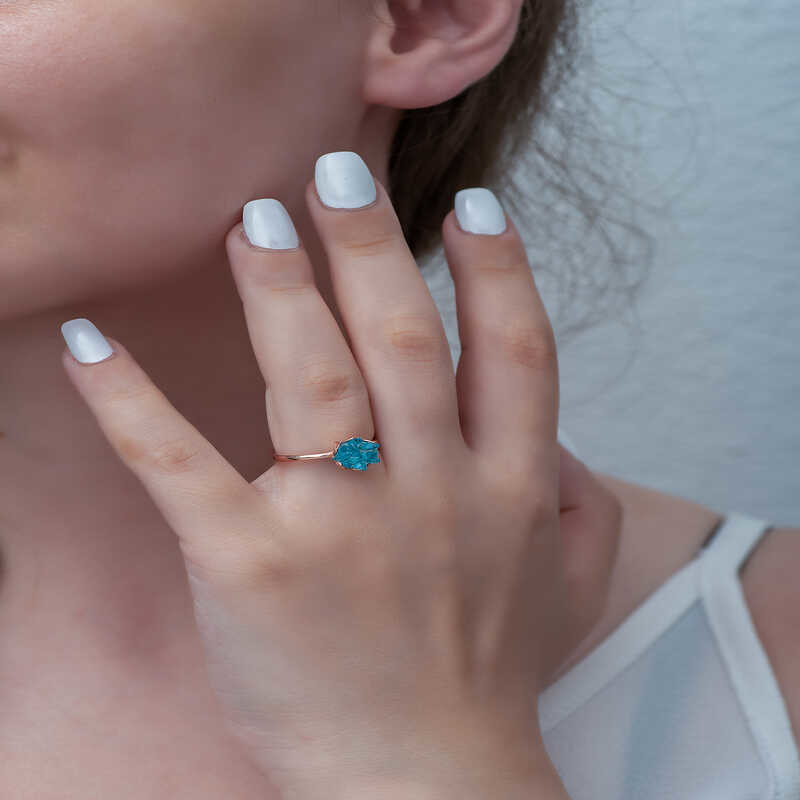 Stillove ​Gümüş Rose Mavi Lotus Çiçeği Yüzük Sl3490