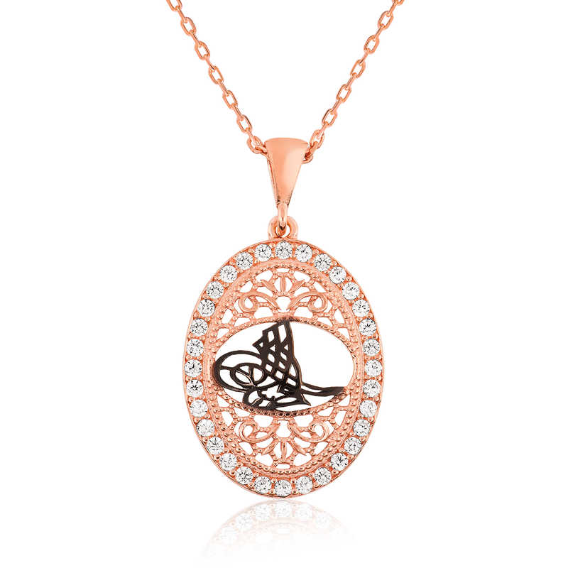 Gümüş Rose Osmanlı Tuğralı Bayan Kolye SL2822
