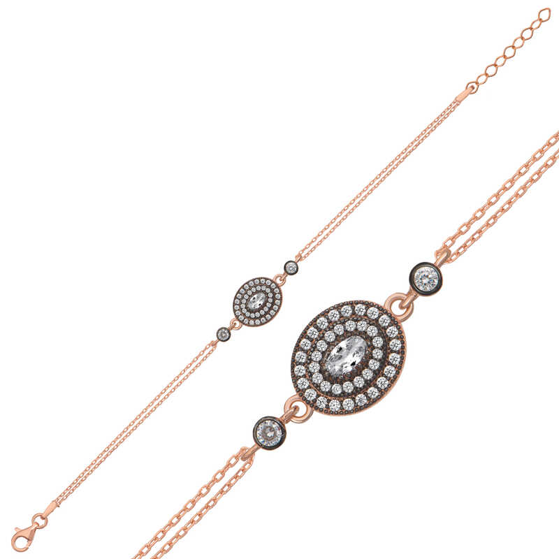 Gümüş Rose Oval Elmas Montür Kadın Bileklik SL5615