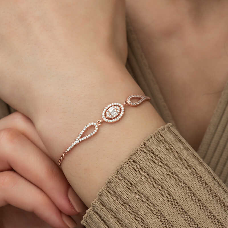 Gümüş Rose Oval Baget Bileklik SL3169