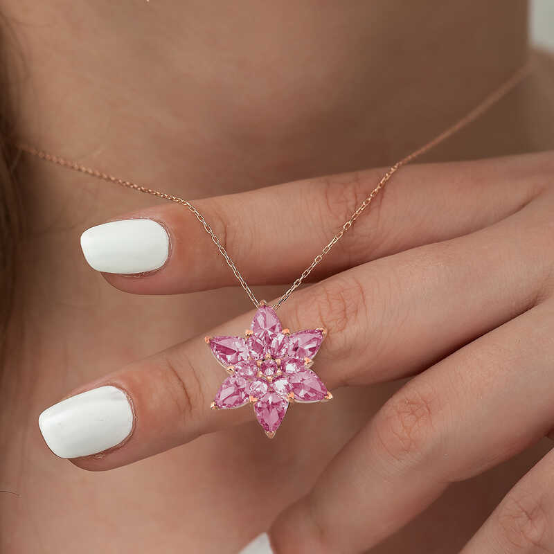 Gümüş Rose Pembe Lotus Çiçeği Kolye SL3729 Gümüş Rose Pembe Lotus Çiçeği Kolye SL3729
