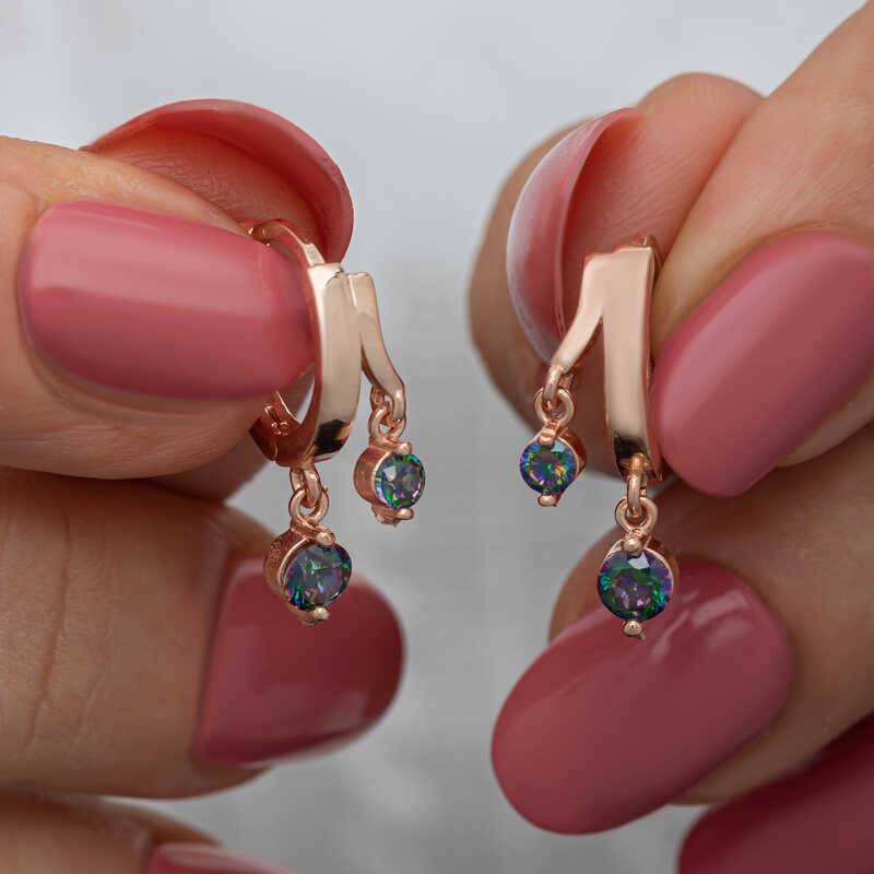 Gümüş Rose Sallantılı Mistik Topaz Kadın Küpe SL6596