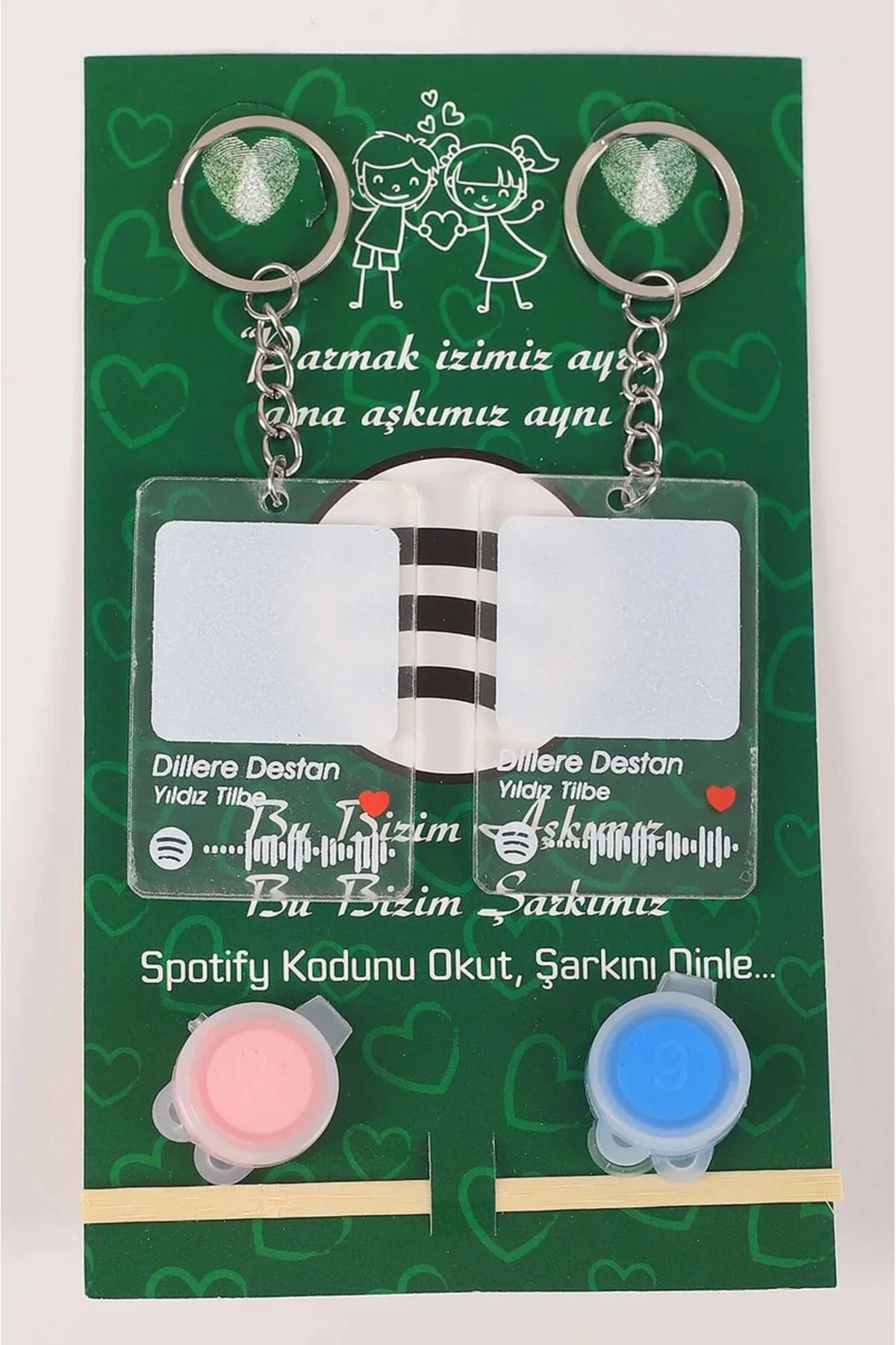 Gümüş Sevgili Parmak Izi Anahtarlık Seti