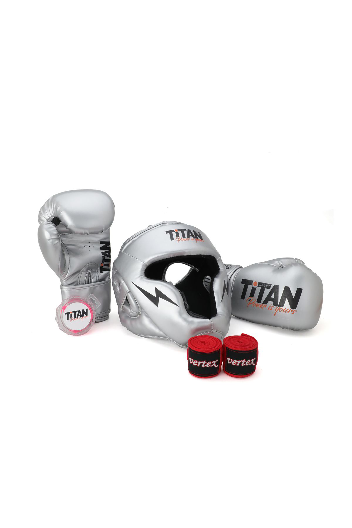 Titan Sport Gümüş (Silver) Serisi Özel Takim Set ,  Boks Kaski, Boks Eldiveni