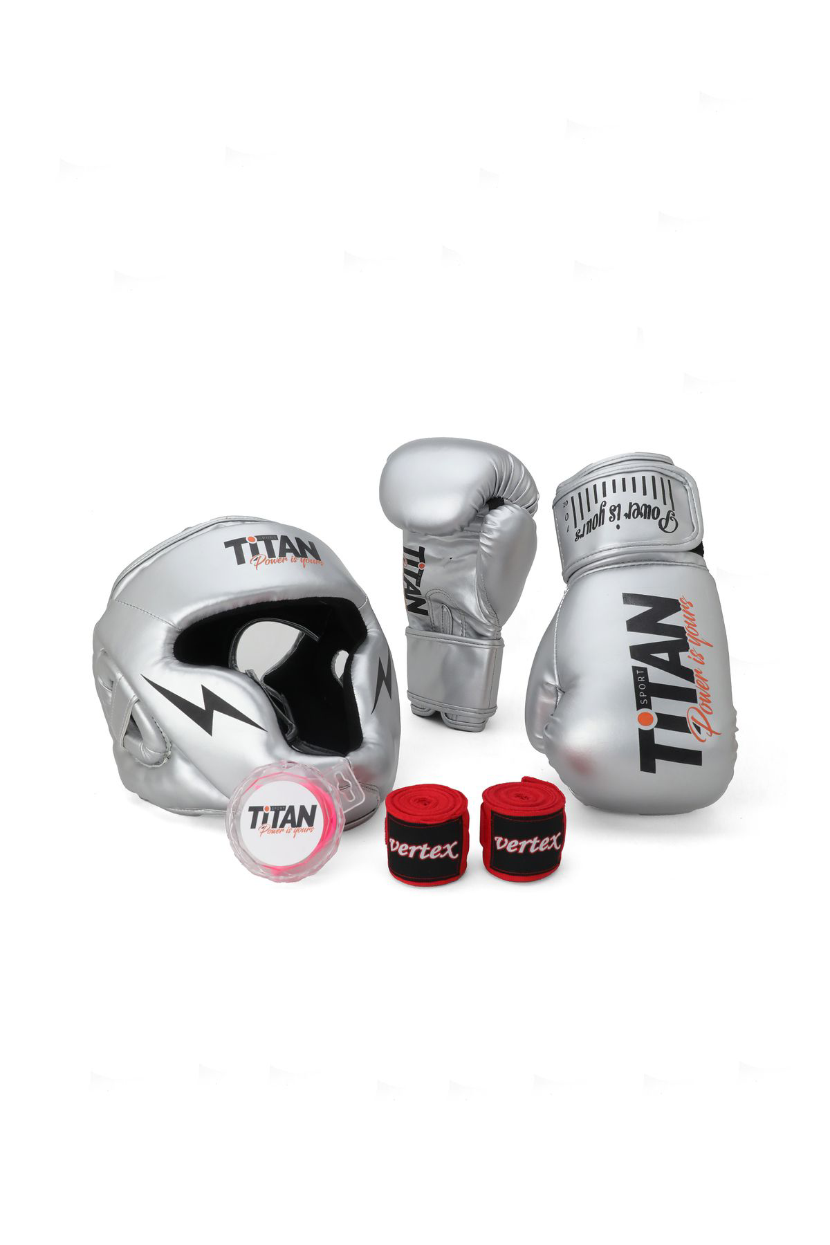 Titan Sport Gümüş (Silver) Serisi Özel Takim Set ,  Boks Kaski, Boks Eldiveni