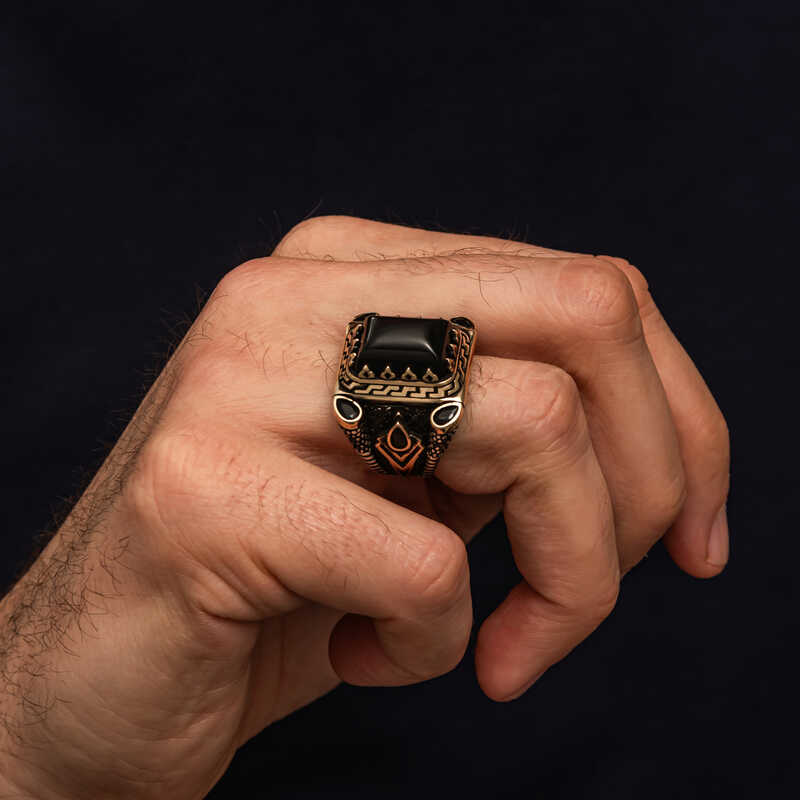 Gümüş Siyah Oniks Taşlı Erkek Yüzük SL10586