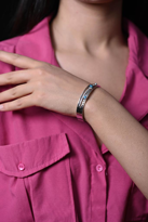 Tükkan Accessories Gümüş Turkuaz Doğal Taş Detay Kelepçe Çelik Bileklik-Keztçbi34