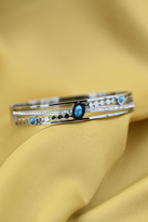 Tükkan Accessories Gümüş Turkuaz Doğal Taş Detay Kelepçe Çelik Bileklik-Keztçbi34