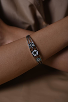 Tükkan Accessories Gümüş Üçlü Nazar Zirkon Taş Kelepçe Çelik Bileklik -Keztçbi31