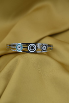 Tükkan Accessories Gümüş Üçlü Nazar Zirkon Taş Kelepçe Çelik Bileklik -Keztçbi31