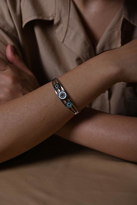 Tükkan Accessories Gümüş Üçlü Nazar Zirkon Taş Kelepçe Çelik Bileklik -Keztçbi31