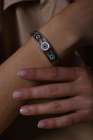 Tükkan Accessories Gümüş Üçlü Nazar Zirkon Taş Kelepçe Çelik Bileklik -Keztçbi31