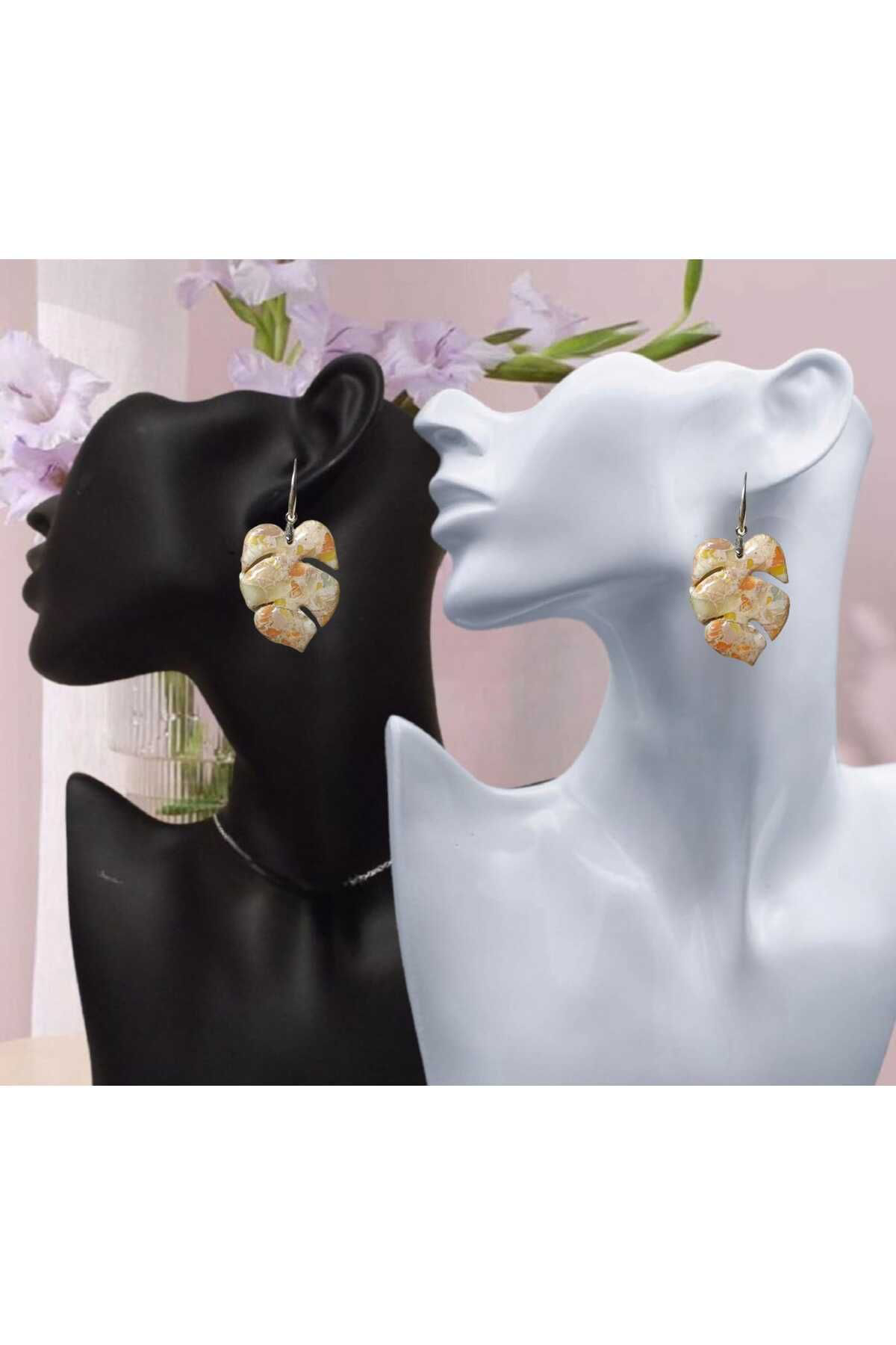 Dodemert Home Gümüş Yaprak Polimer Kil & Epoksi Tasarım Küpe