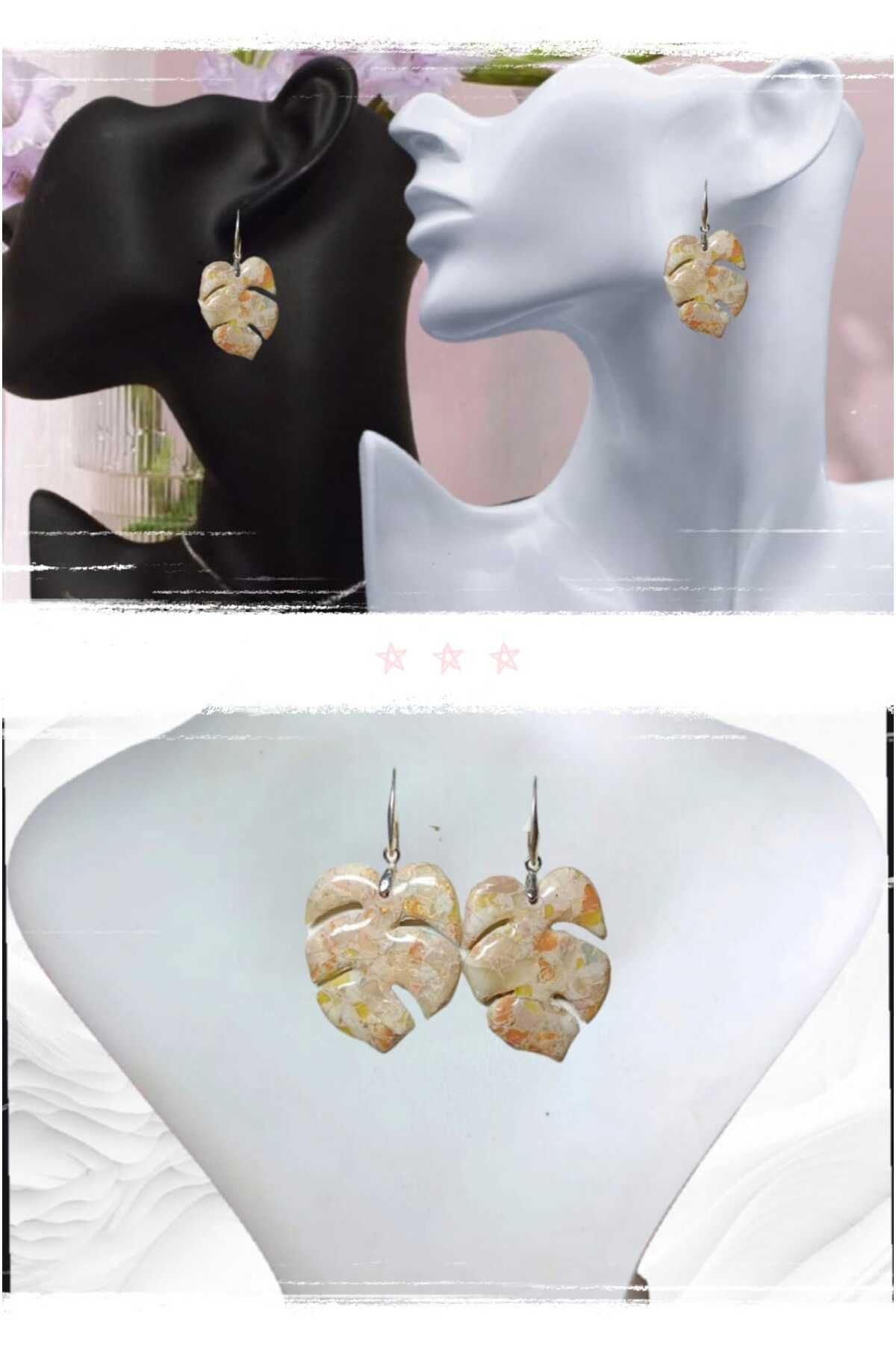 Dodemert Home Gümüş Yaprak Polimer Kil & Epoksi Tasarım Küpe