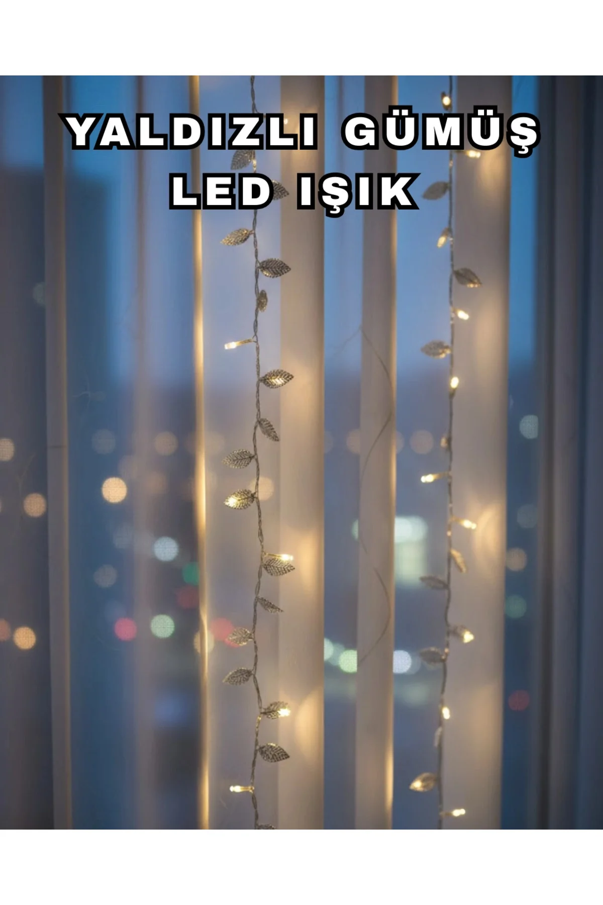 Gümüş Yaprak Tasarımlı Led Işık Pilli Ev Ve Vitrin Dekoru