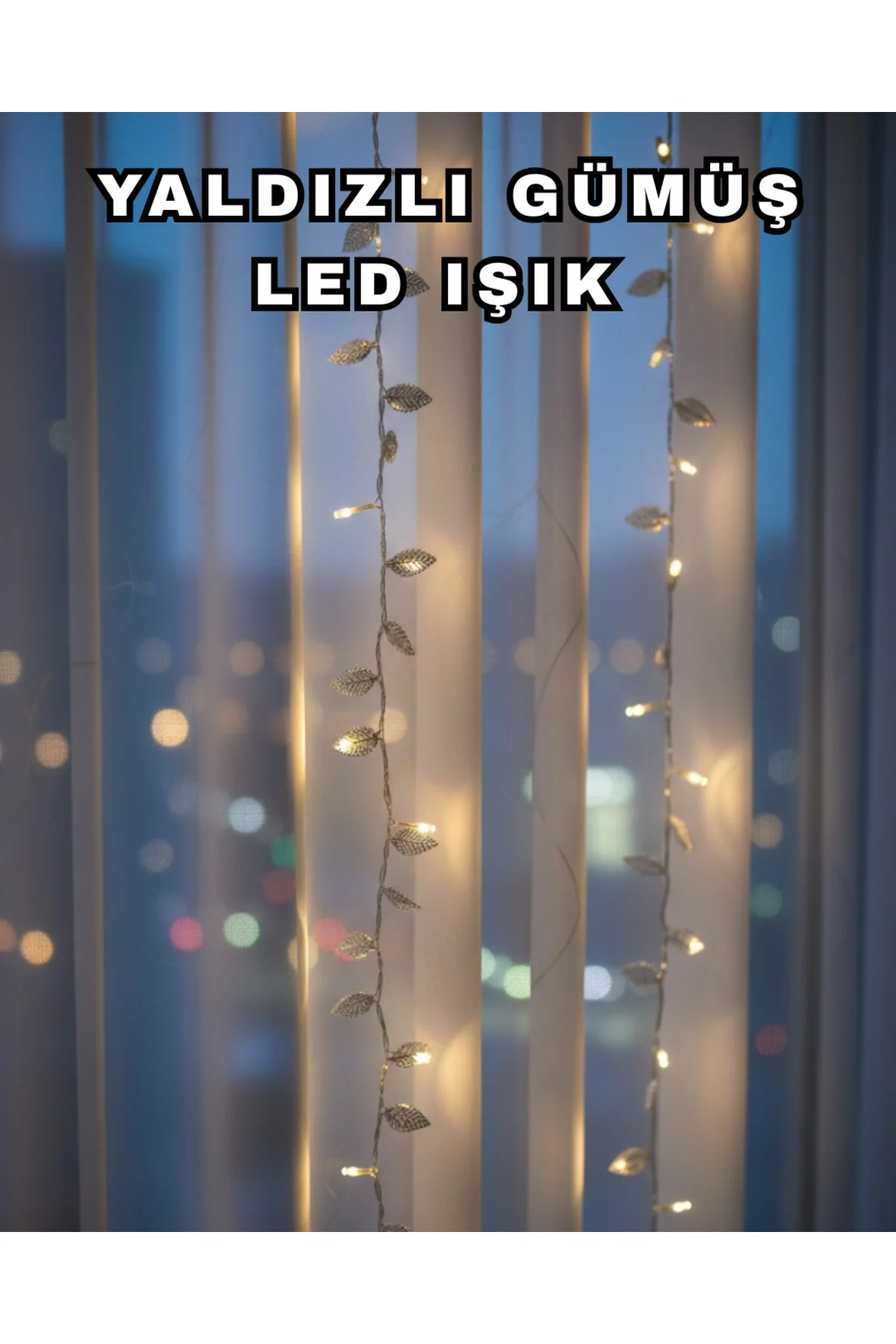 Gümüş Yaprak Tasarımlı LED Işık Pilli Ev ve Vitrin Dekoru