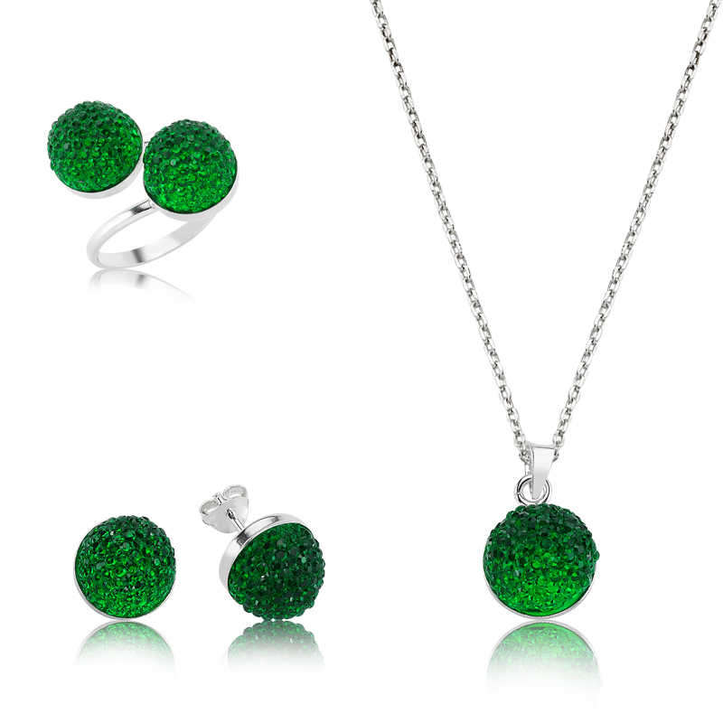 Stillove Gümüş Yeşil Kristal Bayan Set Sl2260