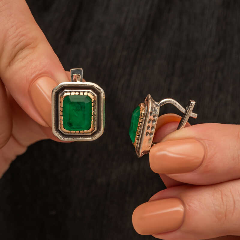 Gümüş Yeşil Taşlı Otantik Kadın Küpe SL9638